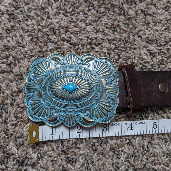 Turquoise and Brown Western Belt - Picture 3 of 7